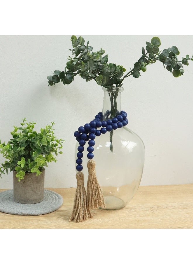Meplait 39in Wood Bead Garland Farmhouse with Tassels,Versatile Prayer Beads Boho Chic Wall Hanging Home Decor (Navy Blue) - Image 3